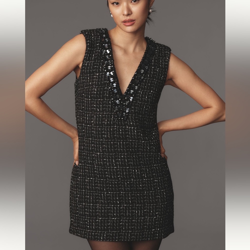 *Anthropologie Maeve V-Neck Tweed Mini Dress